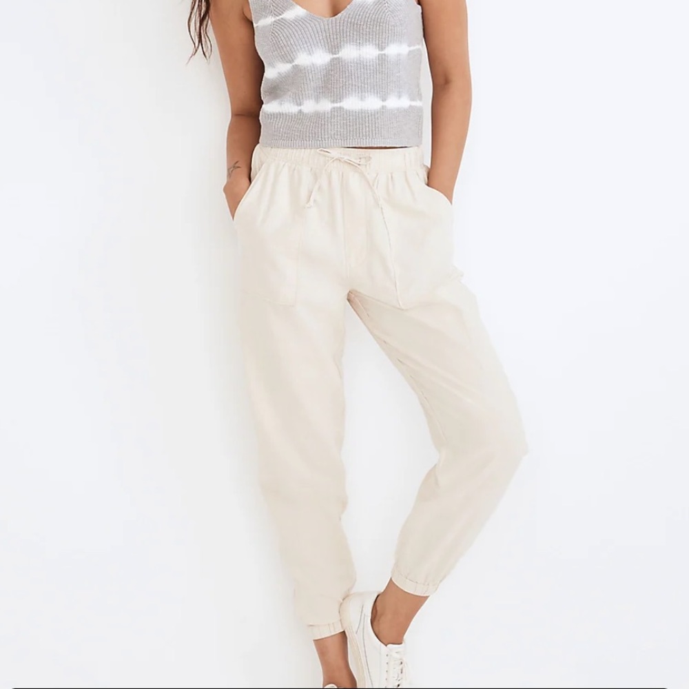 NEW Madewell Hemp-Cotton Pull-On High-Rise Jogger Pants, S, beige